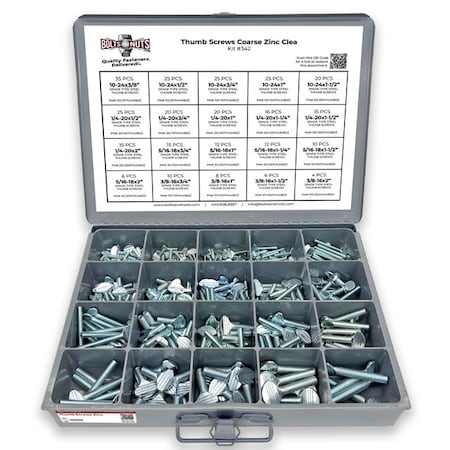 Boltsandnuts.Com Spade Type Thumb Screws Zinc Clear Assortment - 325 PCS Assortment Kit #342